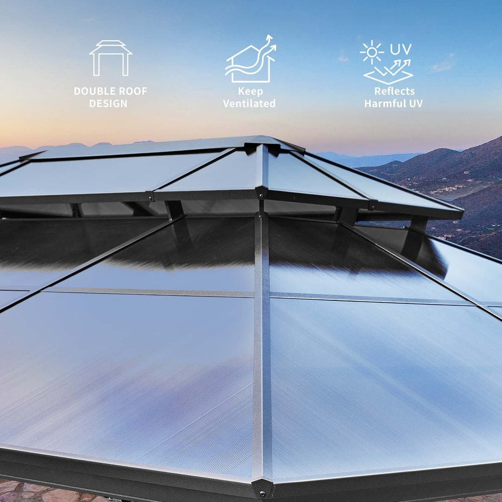 Erommy 10'x13' Hardtop Gazebo with Polycarbonate Double Roof and Aluminum Frame for Garden, Patio, Lawns