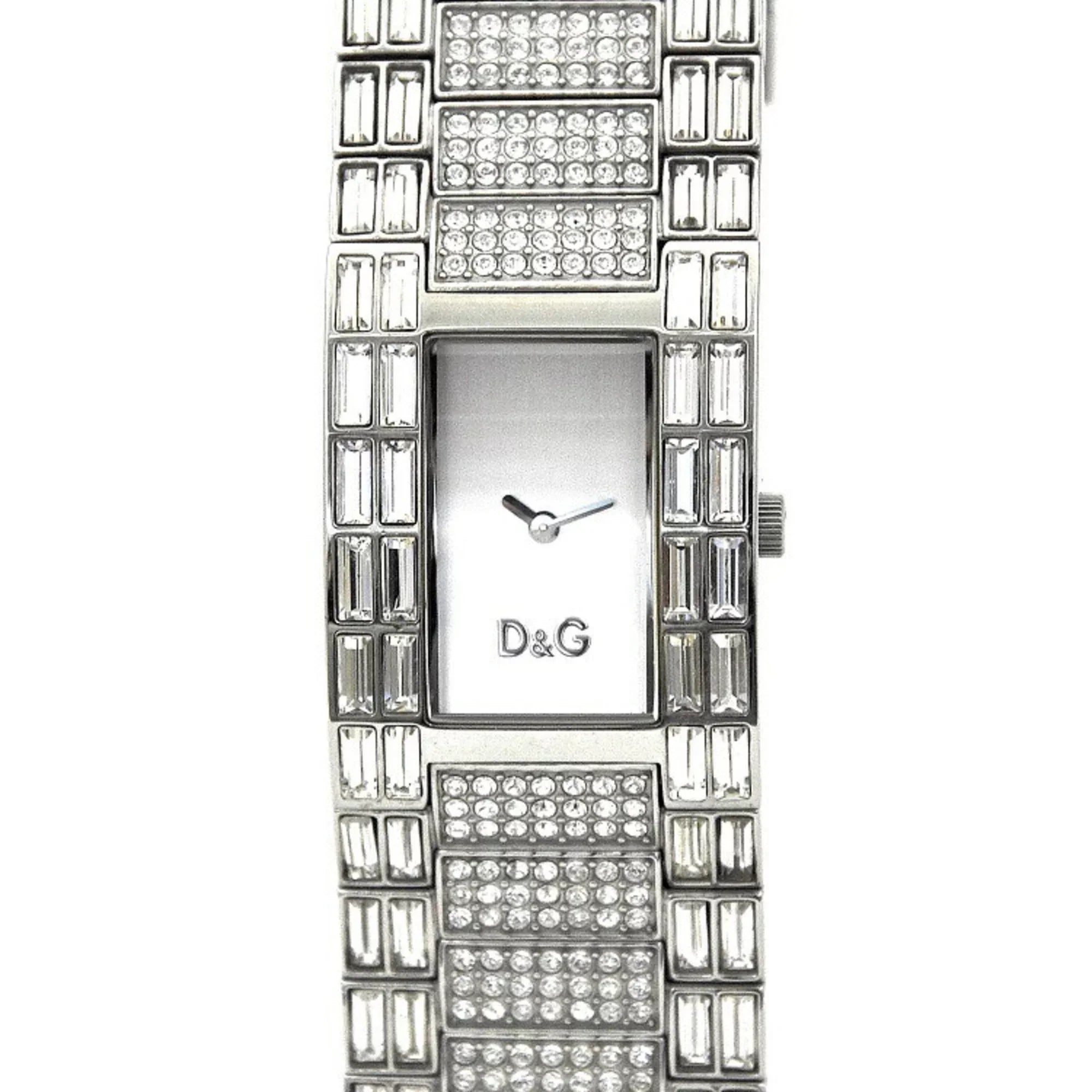 Pre-Owned Dolce & Gabbana Watch Silver Rhinestone SS D G Ladies Stainless Steel Quartz Square 2 Hands Analog (Good)
