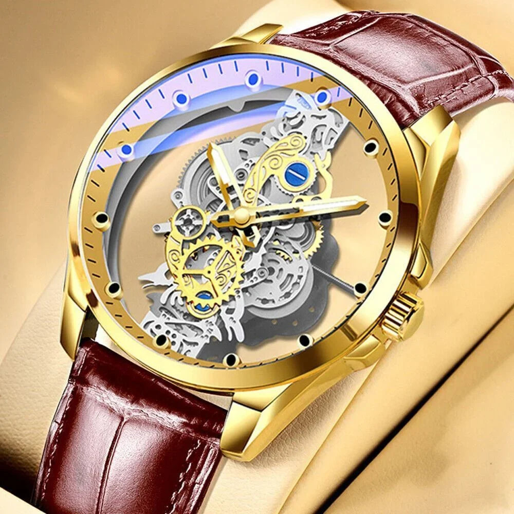 Hollow Skeleton Luxury Men's Automatic Quartz Stainless Steel Watch Business USA