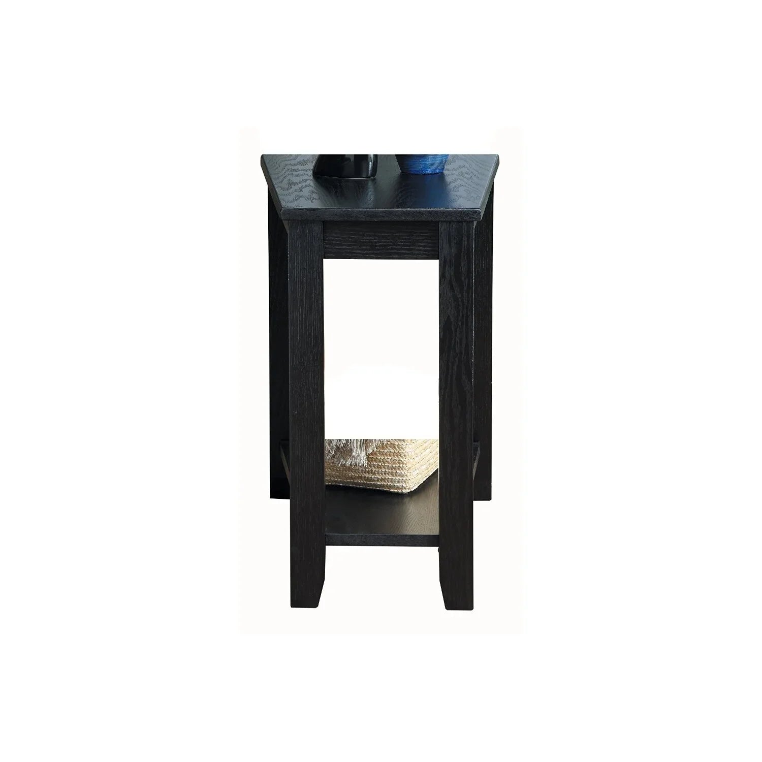 Benzara Wood Wedged Chair Side Table With a Bottom Shelf, Dark