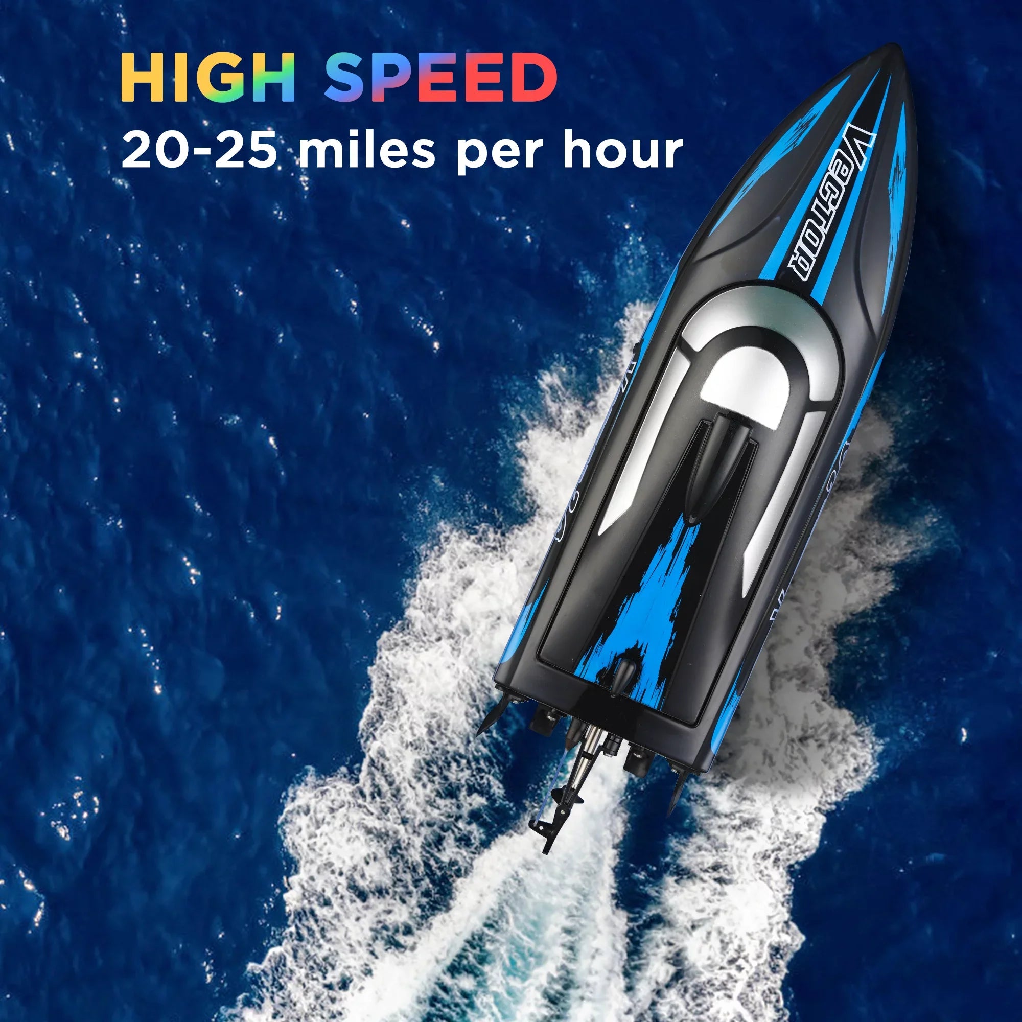 Remote Control Boat for Pools & Lakes, Campmoy Udi001 Venom Fast RC Boat for Kids & Adults, Self Righting Remote Controlled Boat W/Extra Battery (Dark Blue)