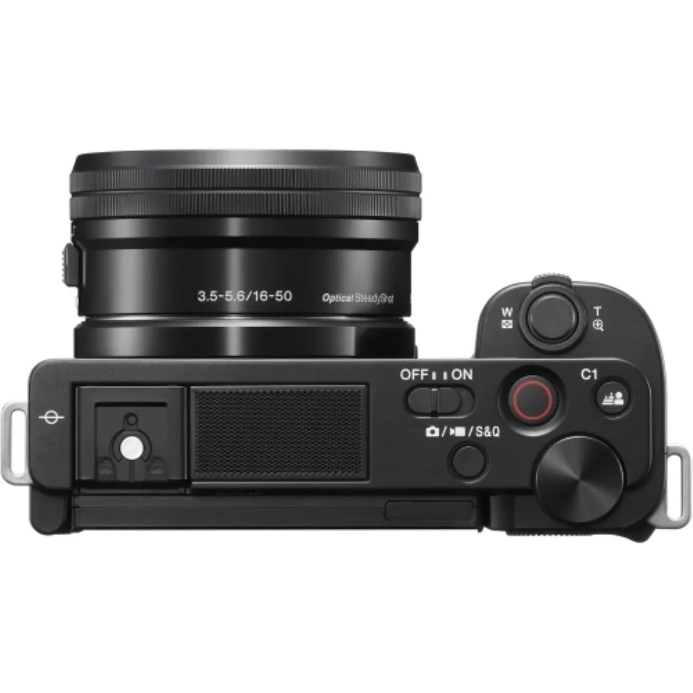 ZV-E10 Mirrorless Camera |16-50mm Lens Dark Bundle with Transcend 64GB Memory Card + Flexible Tripod + Camera Bag + Cleaning Kit (5 Items)