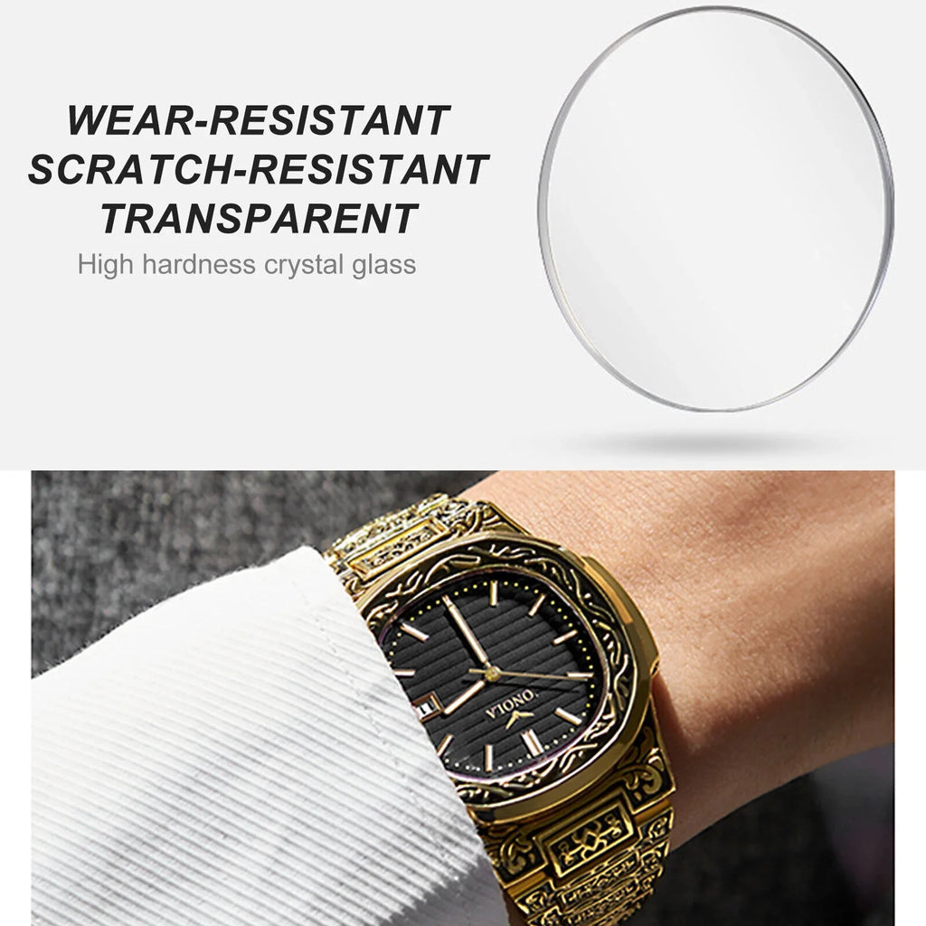 Men's Watch Relojes De Hombre Retro Gold Quartz Stainless Steel Waterproof Wrist