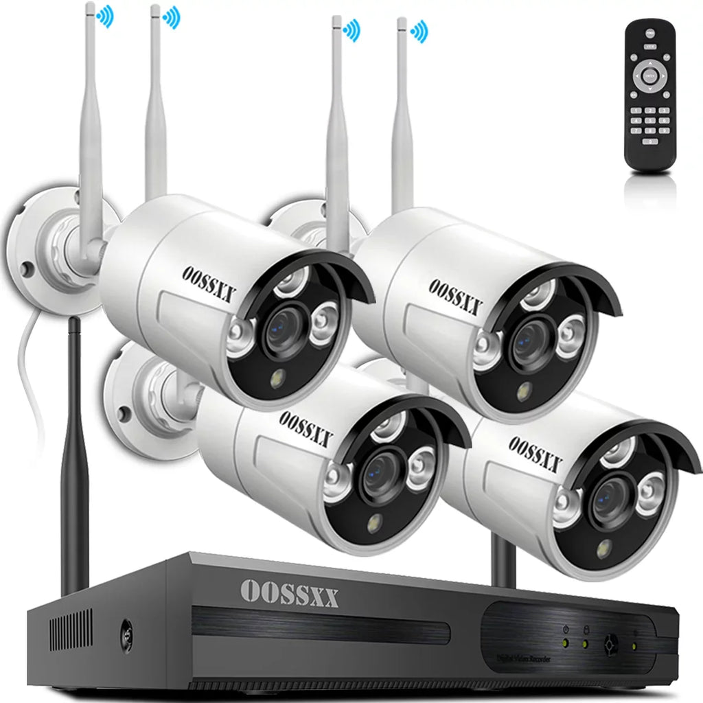 Expandable 8CH Wireless NVR Security Camera System Outdoor with DVR,4Pcs 3MP Wireless IP Cameras