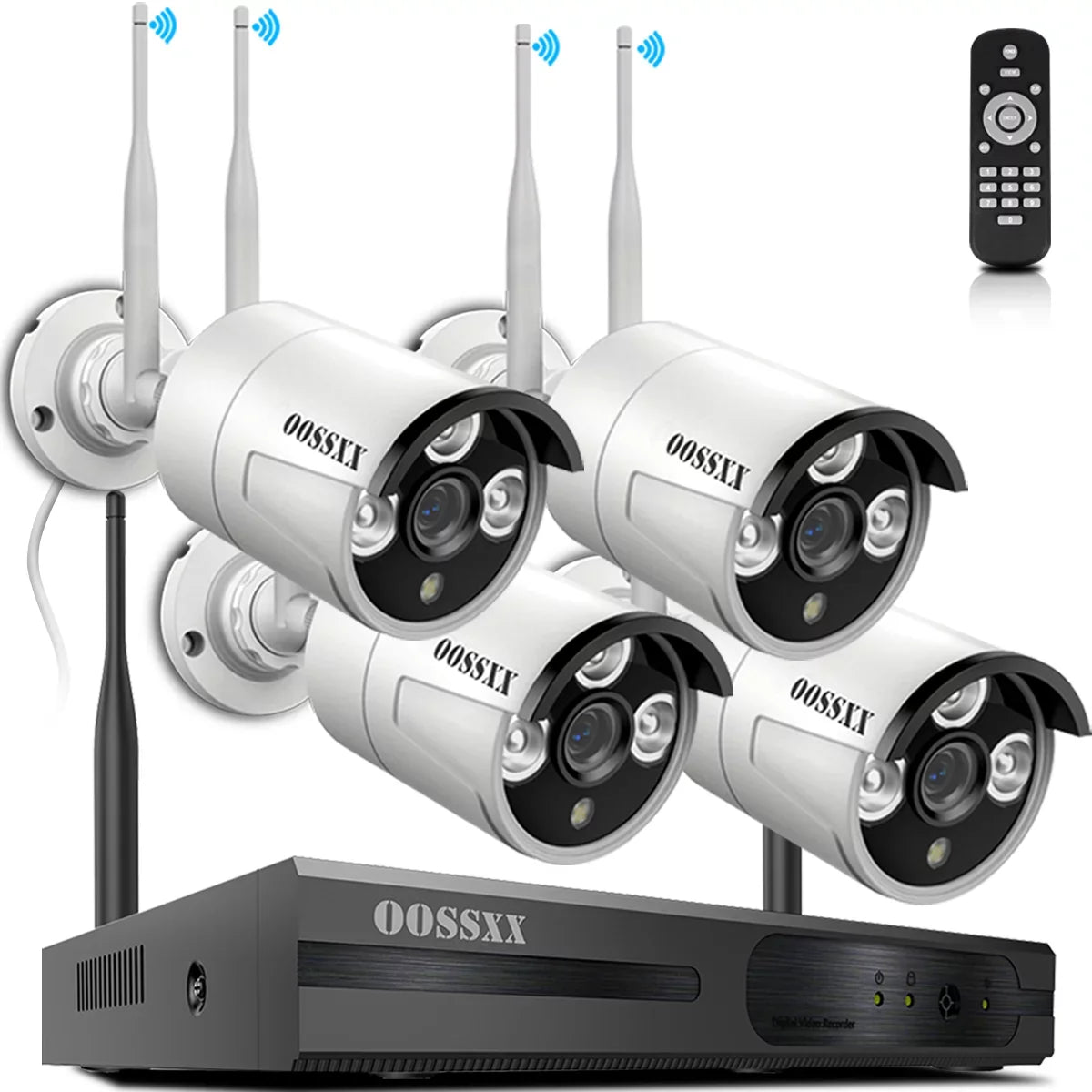 Expandable 8CH Wireless NVR Security Camera System Outdoor with DVR,4Pcs 3MP Wireless IP Cameras