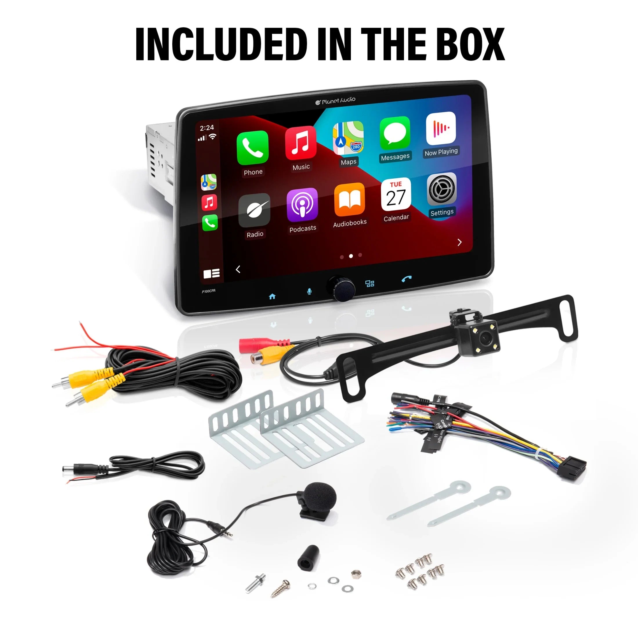 Planet Audio P100CPAC Car Stereo - CarPlay, Android Auto, Single Din, 10.1 Inch Touchscreen, Bluetooth, No CD DVD Player, AM/FM Radio Receiver, Backup Camera
