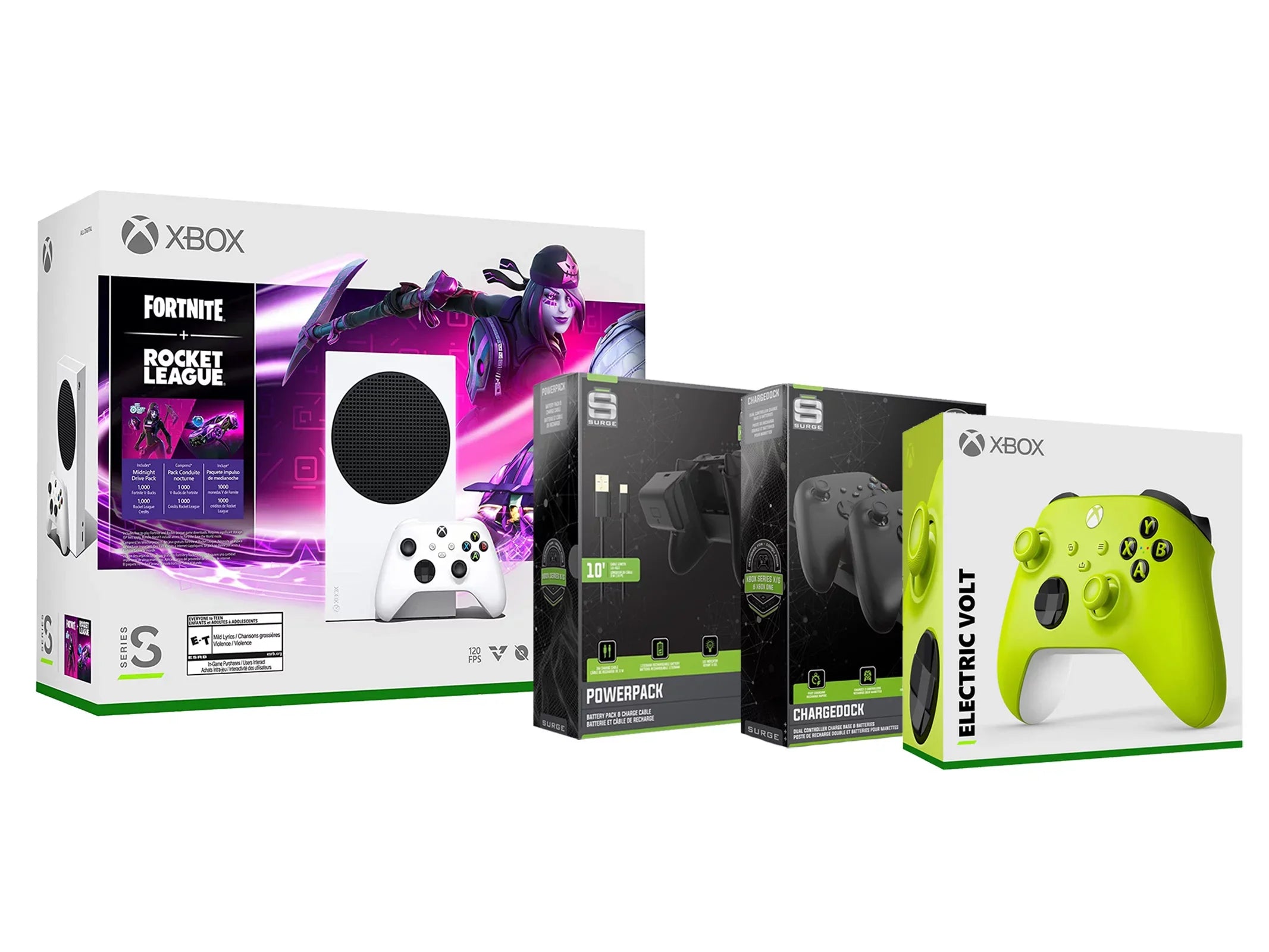 Xbox Series S Console Fortnite Rocket League with Extra Electric Volt Controller, Charge Cable/Battery and Dual Charge Dock