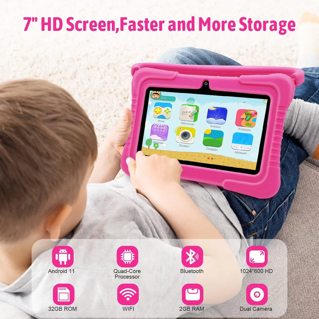 Android 11 Kids Tablet,Kids Learning Tablet,Antemper 7 inch Kids Tablet,32GB Storage,Toddler Tablet with Bluetooth, Wifi,Parental Control, HD Dual Camera, Play, Pink