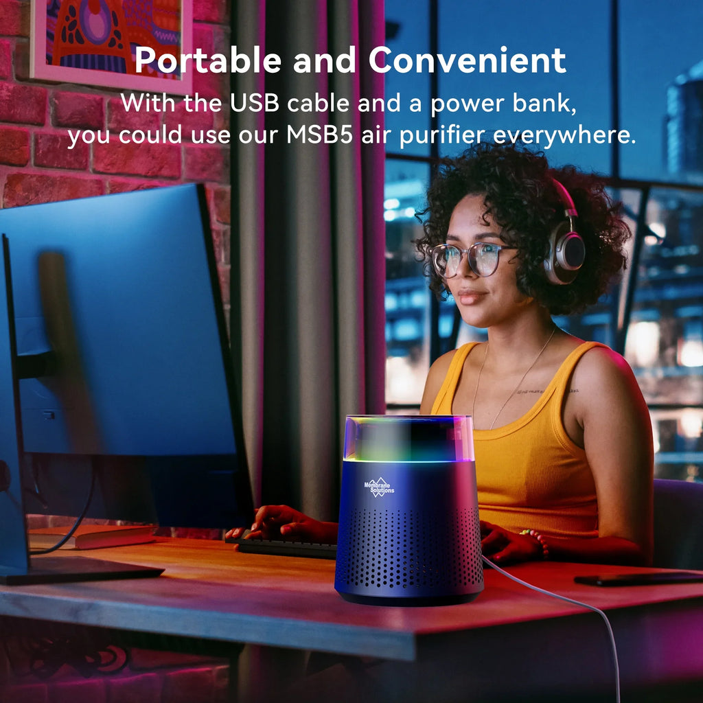 Membrane Solutions MSB5 Air Purifier for Allergies and Asthma, H13 True HEPA Filter, LED Light, Ebony