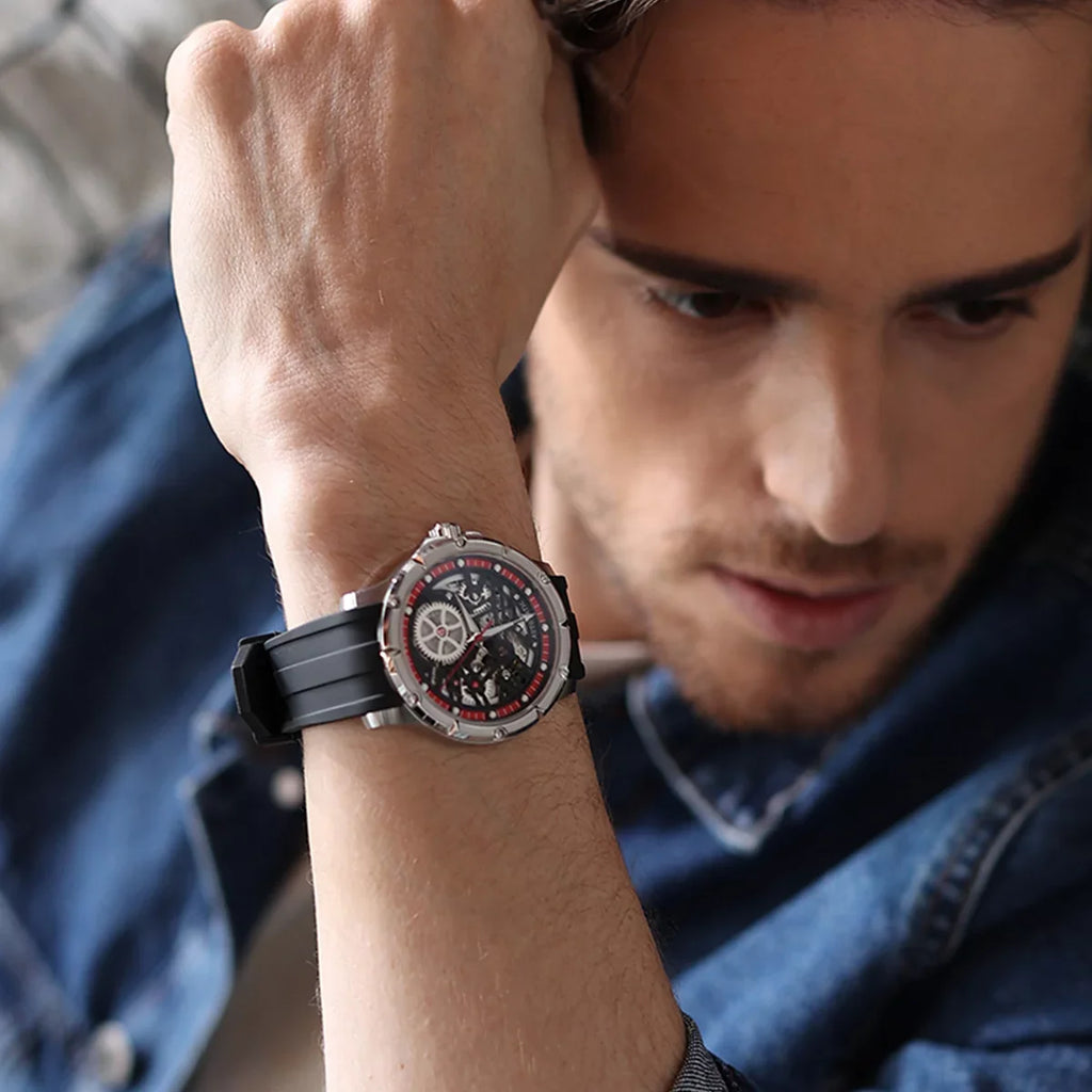 JUVET Mens Automatic Watch Fashion Skeleton Mechanical Watch Waterproof Watch for Men JV7011A1