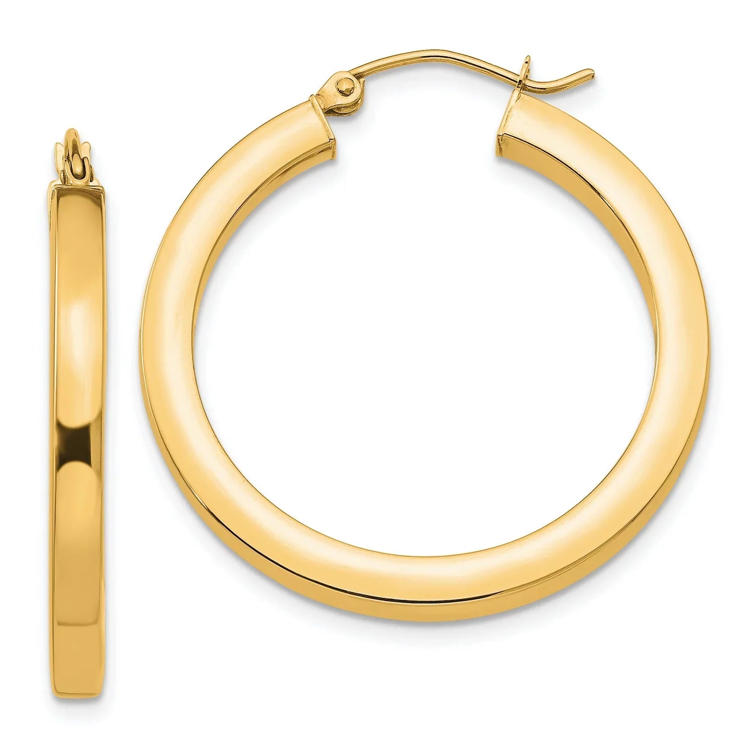 3mm Square Tube Hoop Earrings in Real 14k Yellow Gold
