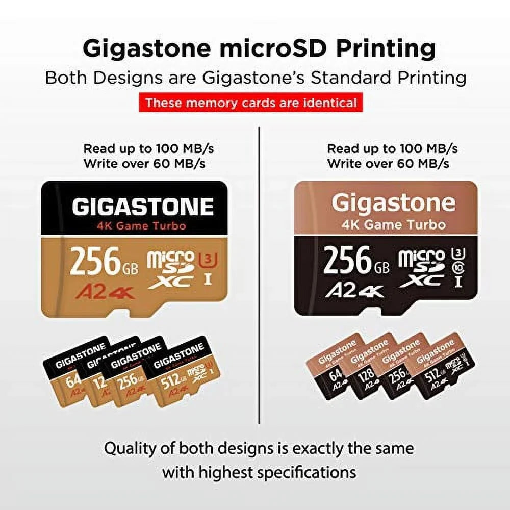Gigastone 4K Game Turbo 256GB Micro SDXC Memory Card, Nintendo Switch Compatible, Dash Cams, Go Pro Cameras, A2 UHS-I U3 C10 Run App R/W 100/60MB/s [5-Yrs Free-Data-Recovery]