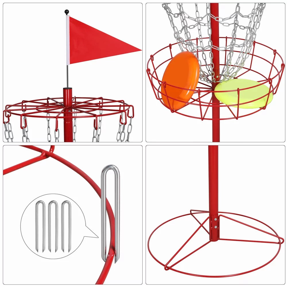 Easyfashion 12-Chain Metal Disc Golf Baske, Red
