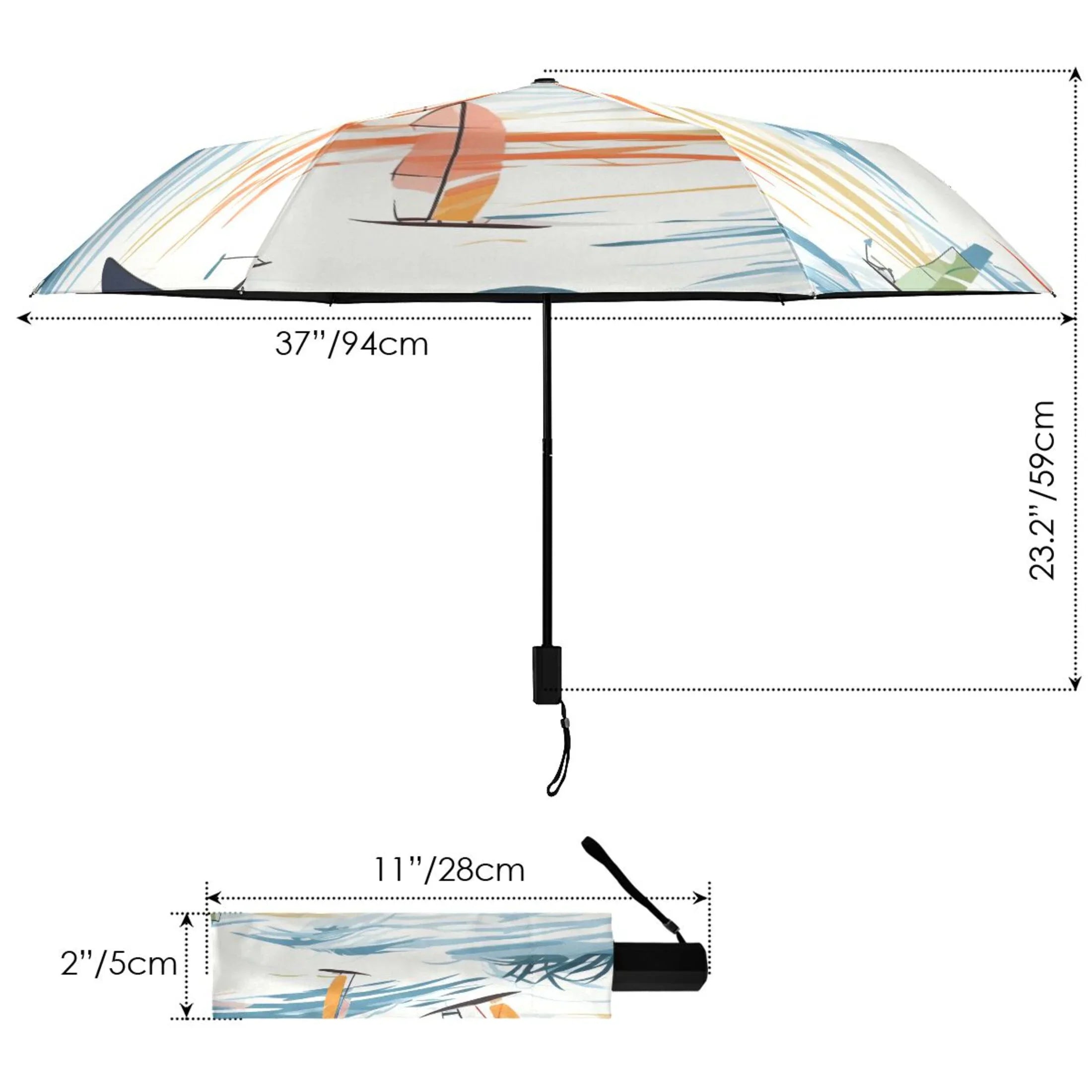 Sailboats Compact Folding Umbrella for Rain Windproof Travel Umbrella UPF 50+ Mass Packable Arc Size
