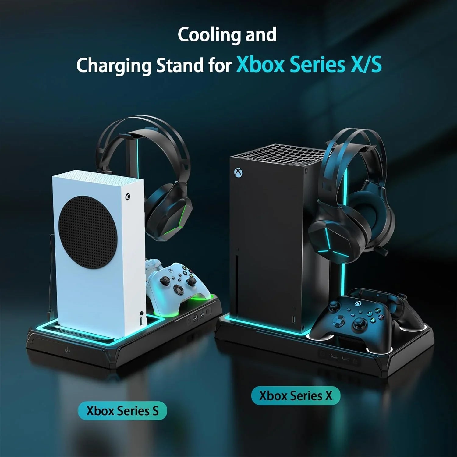 Vertical Charging Stand with Cooling Fan for Xbox Series X/S, Cooling Station Dock with 12 Games Storage Organizer, Dual Controller Charger Station & Headphone Holder with 2 X 1400 mAh Battery Packs