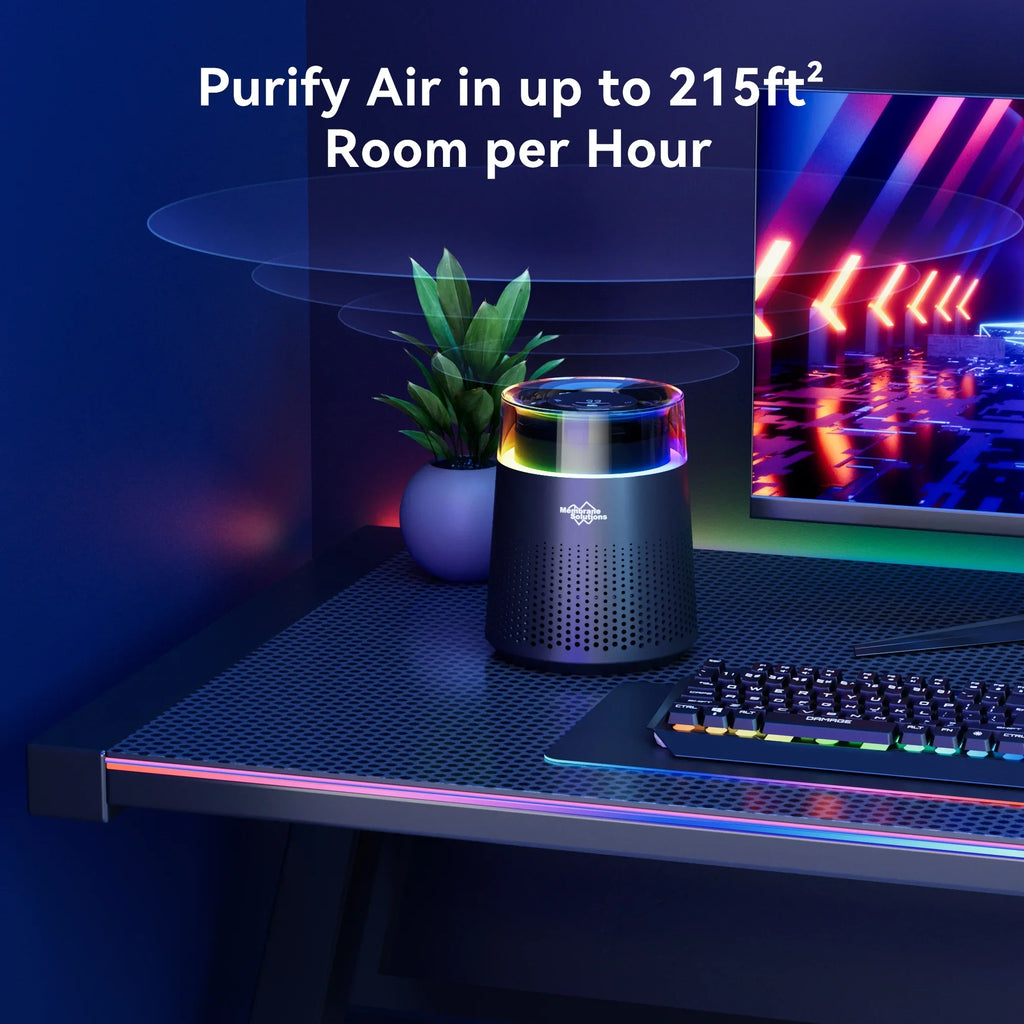 Membrane Solutions MSB5 Air Purifier for Allergies and Asthma, H13 True HEPA Filter, LED Light, Ebony