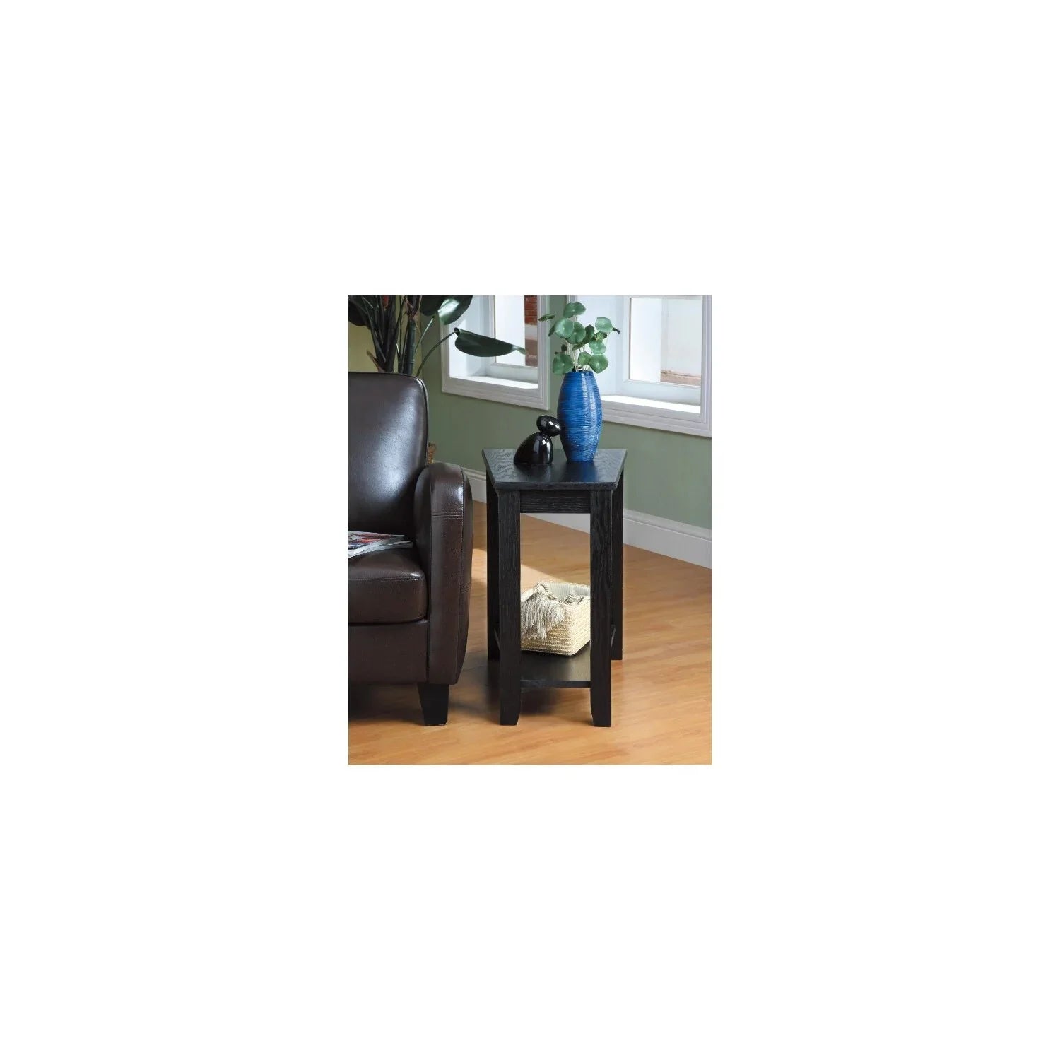 Benzara Wood Wedged Chair Side Table With a Bottom Shelf, Dark