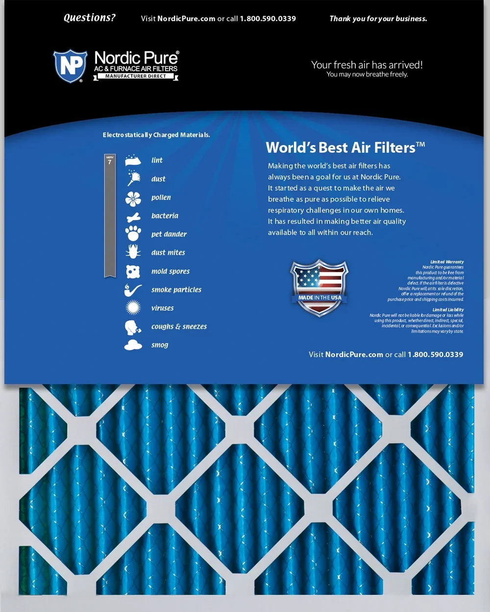 Nordic Pure 16x30x2 Pleated MERV 7 Air Filters 3 Pack