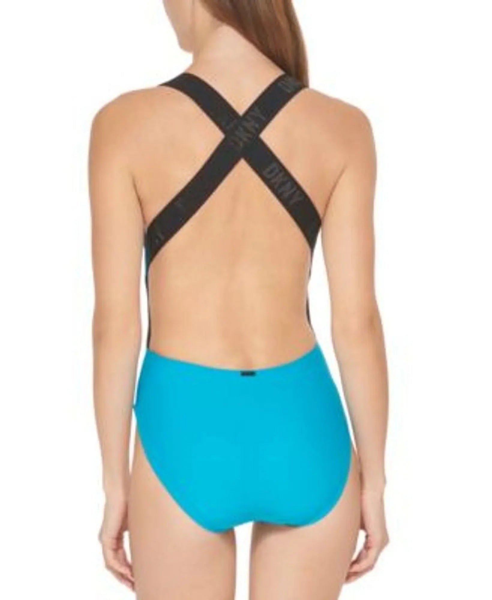 DKNY TROPICAL Logo Cross-Back One-Piece Swimsuit, US X-Small