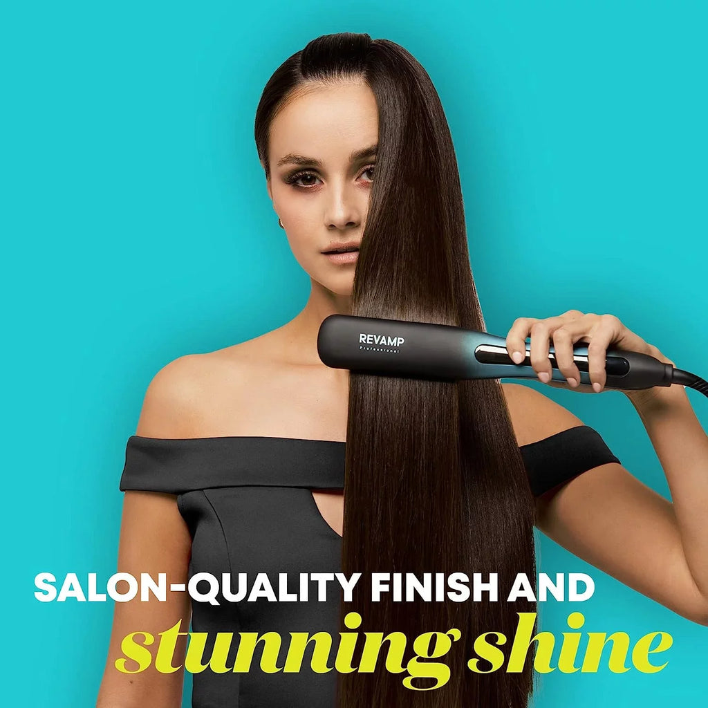 Revamp Progloss Wide Ultra X Shine 1.5-Inch Flat Iron Hair Straightener – Ceramic Hair Straightener with Keratin, Argan & Coconut Oil Infused Ceramic & Ionic Plates, Ideal for Long, Thick, Curly Hair