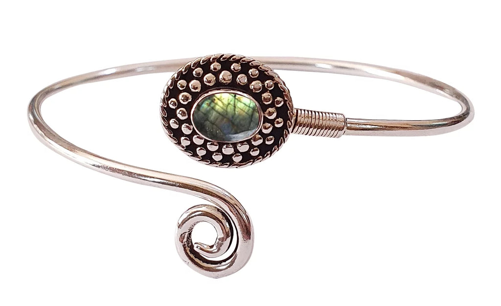 Handmade Cuff Bracelet For Women, Bohemian Tribal Design Silver Plated Natural Real Labradorite Gemstone Modern Designer Fashion Bracelet, Party Boho Jewelry