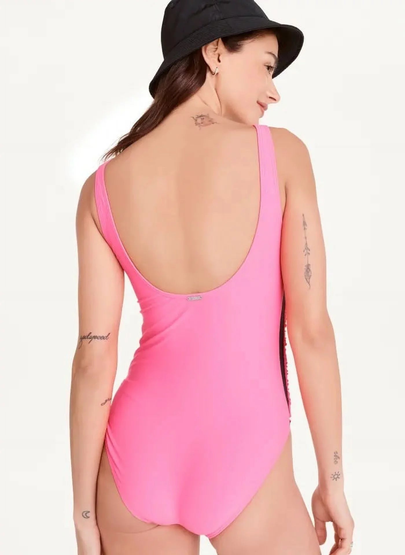 DKNY NEON PINK Ruched Mesh-Contrast One-Piece Swimsuit, US 6