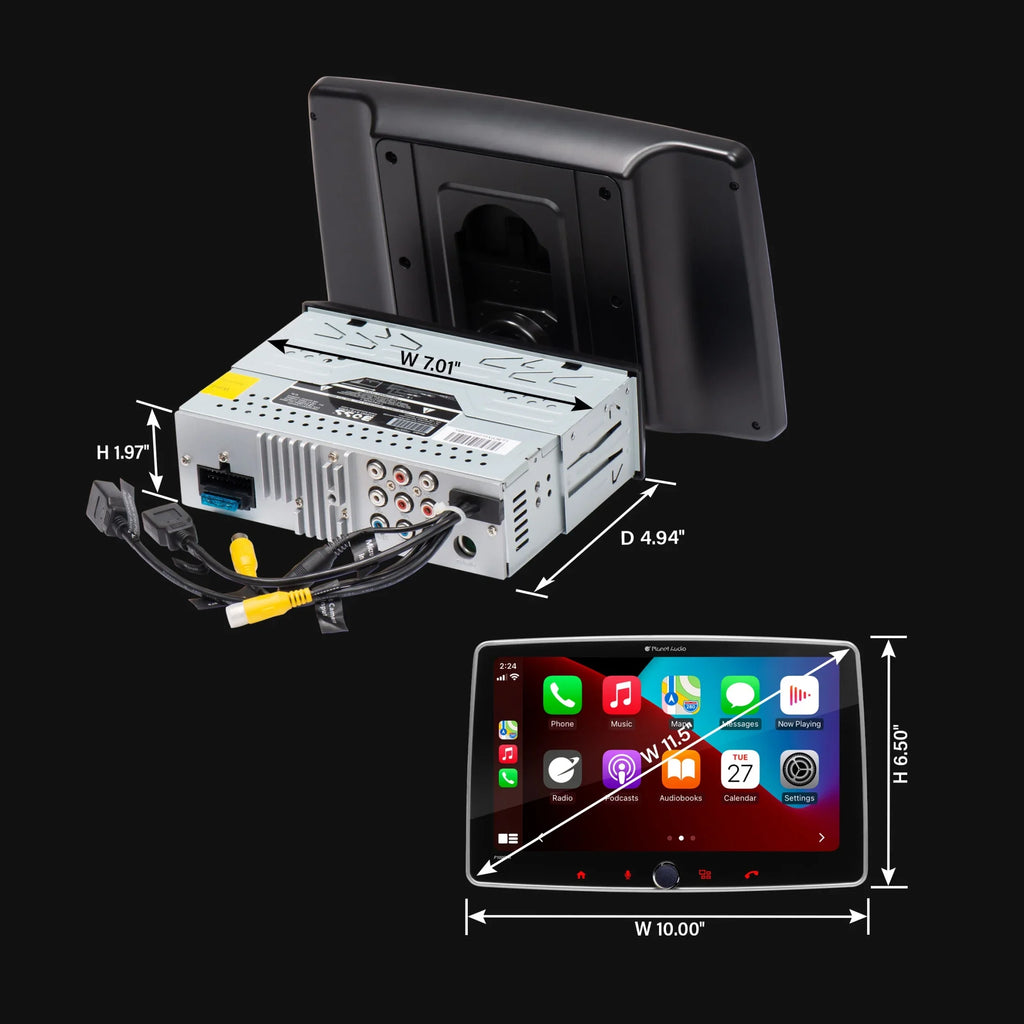 Planet Audio P100CPAC Car Stereo - CarPlay, Android Auto, Single Din, 10.1 Inch Touchscreen, Bluetooth, No CD DVD Player, AM/FM Radio Receiver, Backup Camera