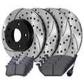 AutoShack Front and Rear Drilled Slotted Brake Rotors Ebony and Ceramic Pads Kit Replacement for 2000 Volkswagen Beetle 2002 2003 2004 2005 2006 Golf 2007 2008 2009 2010 Golf City 1.9L 2.0L FWD