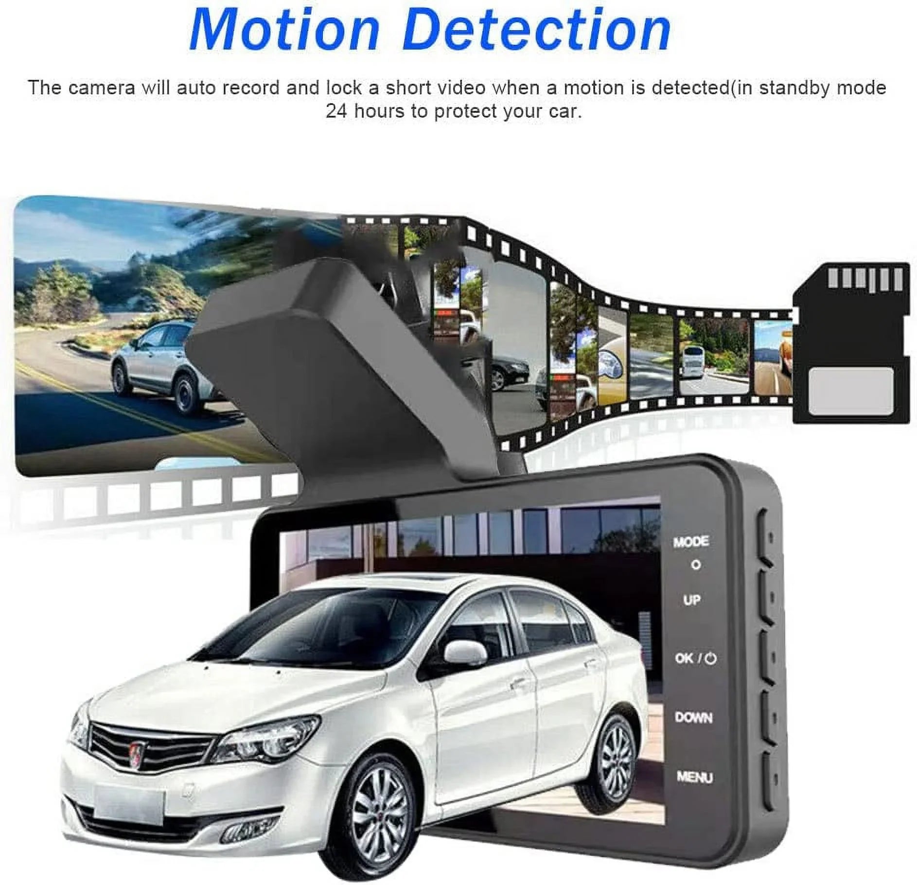 Bileeko Car DVR 4" 1080P Dual Lens Dash Cam Video Recorder Camera for Car Pickup Truck SUV RV Van