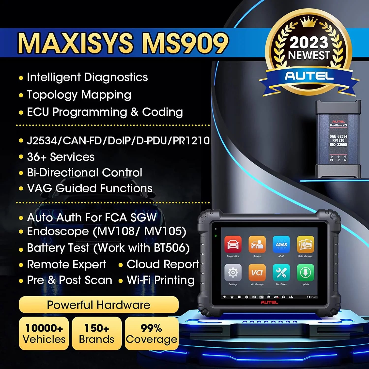Autel MaxiSys MS909 Car Diagnostic Scan Tool ECU Programming & Coding, 36+ Services, Topology Map, Active Test Upgraded of Autel Elite / MK908Pro / MS908S Pro
