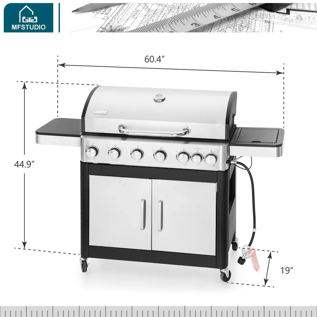 Summit Living 6 Burner Propane Gas Grill with Side Burner Stainless Steel BBQ Grill