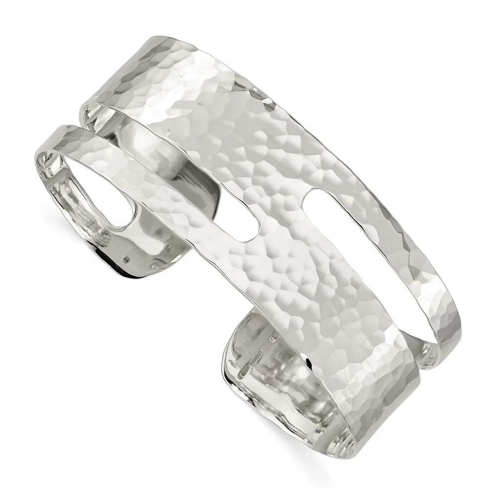 925 Sterling Silver Polished Solid Hammered Fancy Cuff Stackable Bangle Bracelet Jewelry Gifts for Women