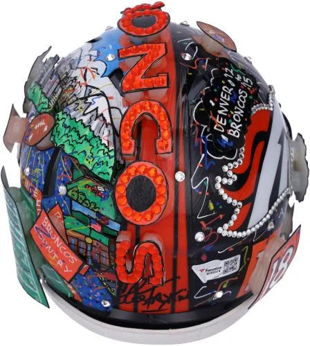 Peyton Manning Denver Broncos Autographed Mini Helmet - Hand Painted by Artist Charles Fazzino - B703374 - Fanatics Authentic Certified
