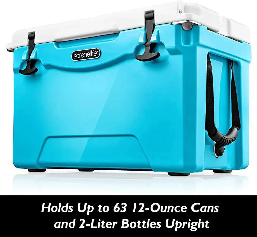 SereneLife 35-Quart Heavy Duty Portable Cooler Box Holds Up to 63 Cans, Keep Ice Up to 5 Days, Blue