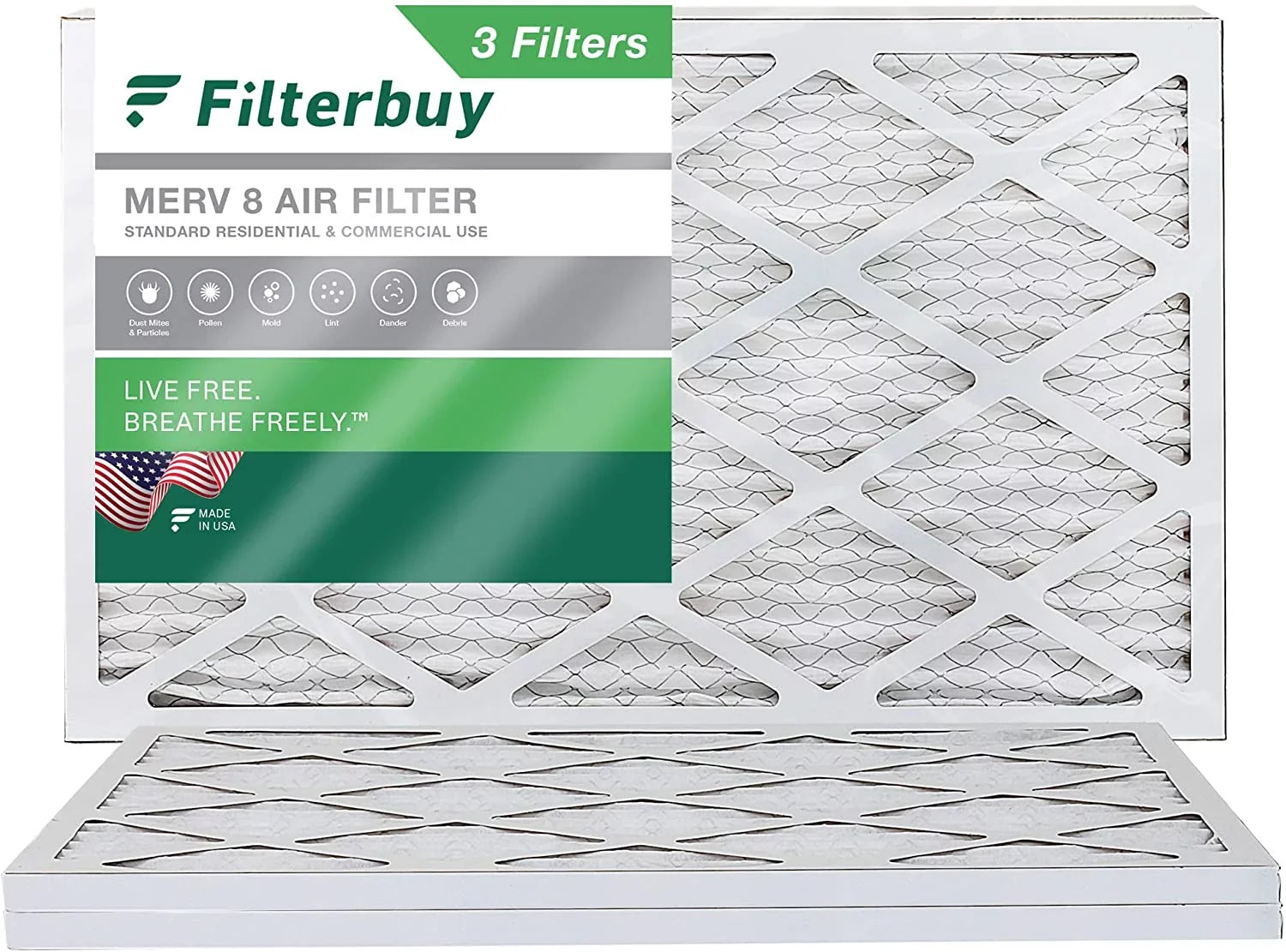 Filterbuy 16x30x1 MERV 8 Pleated HVAC AC Furnace Air Filters (3-Pack)