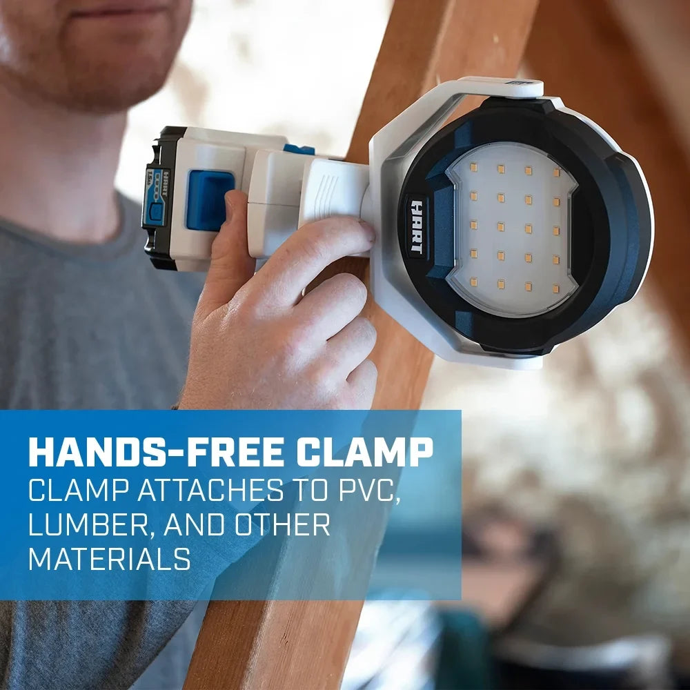 HART 20-Volt LED Clamping Light Kit, 900 Lumens, (1) 1.5Ah Lithium-Ion Battery
