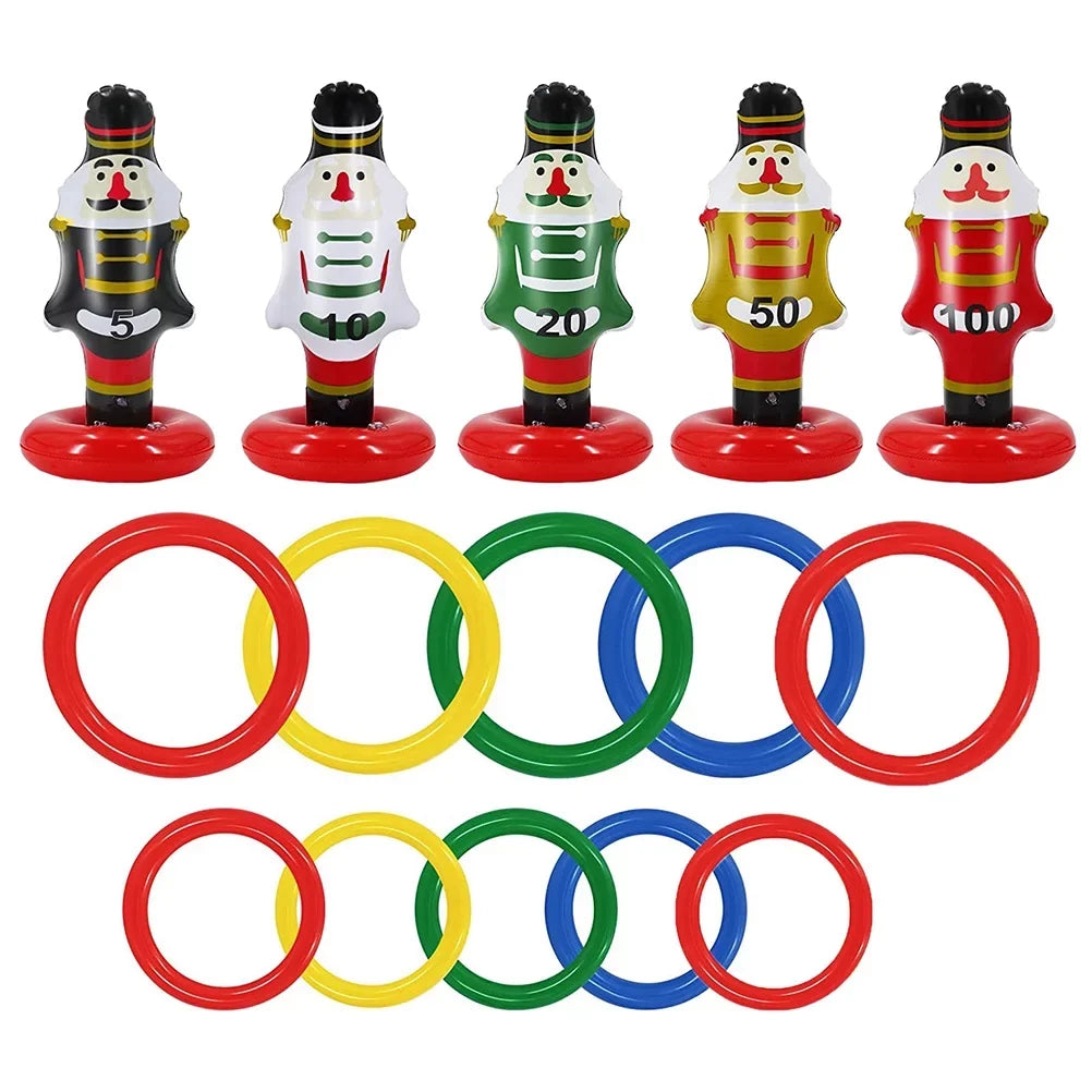 NUOLUX Christmas Nutcrackers Ring Toss Christmas Party Games Toys Inflatable Ring Toss