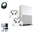 Pre-Owned Xbox One S 1TB with 2 Controller, 4K Ultra HD White with BOLT AXTION Cleaning Kit Headset Bundle (Refurbished: Like New)