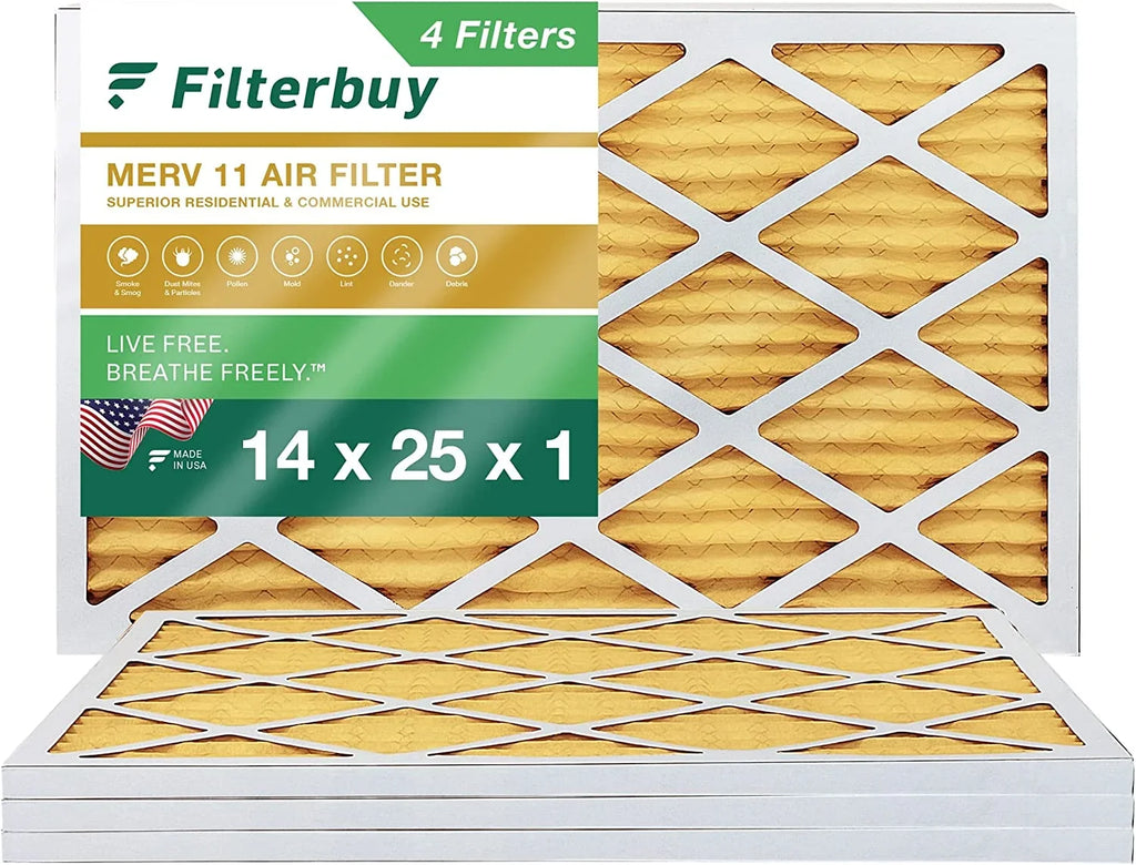 Filterbuy 14x25x1 MERV 11 Pleated HVAC AC Furnace Air Filters (4-Pack)