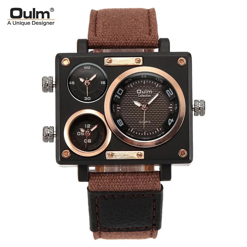 Brand New Style Men's Watches Luxury Unique Designer Watches Men Fashion Square Big Face 3 Time Zone Casual Quartz Watch Blue