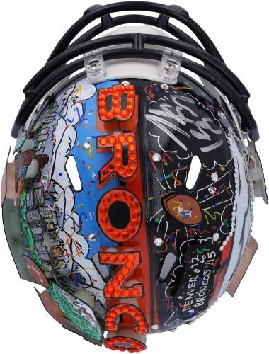 Peyton Manning Denver Broncos Autographed Mini Helmet - Hand Painted by Artist Charles Fazzino - B703374 - Fanatics Authentic Certified