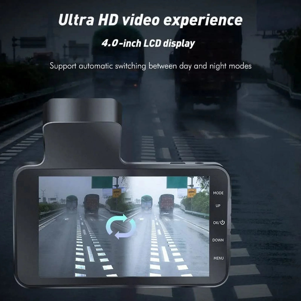 Bileeko Car DVR 4" 1080P Dual Lens Dash Cam Video Recorder Camera for Car Pickup Truck SUV RV Van