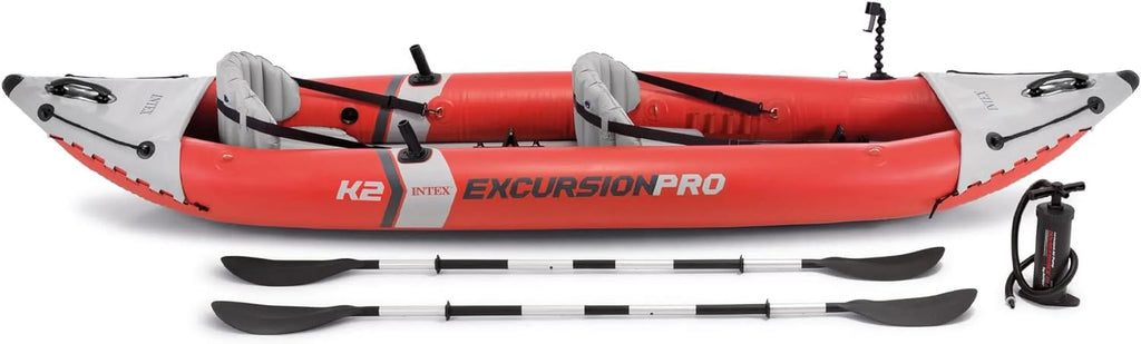 INTEX Excursion Pro Inflatable Kayak Series: Includes Deluxe 86in Kayak Paddles and High-Output Pump – SuperTough Polyvinyl Chloride – Adjustable Bucket Seat – Fishing Rod Holders – Grab Handles
