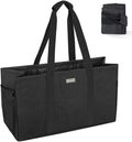 BALEINE Reusable SOFT Utility Tote with Reinforced Handles, Eco Friendly Collapsible Foldable & Washable Grocery Storage Bag, Extra Storage For Phone & Keys with Inner & Side Pockets Jet