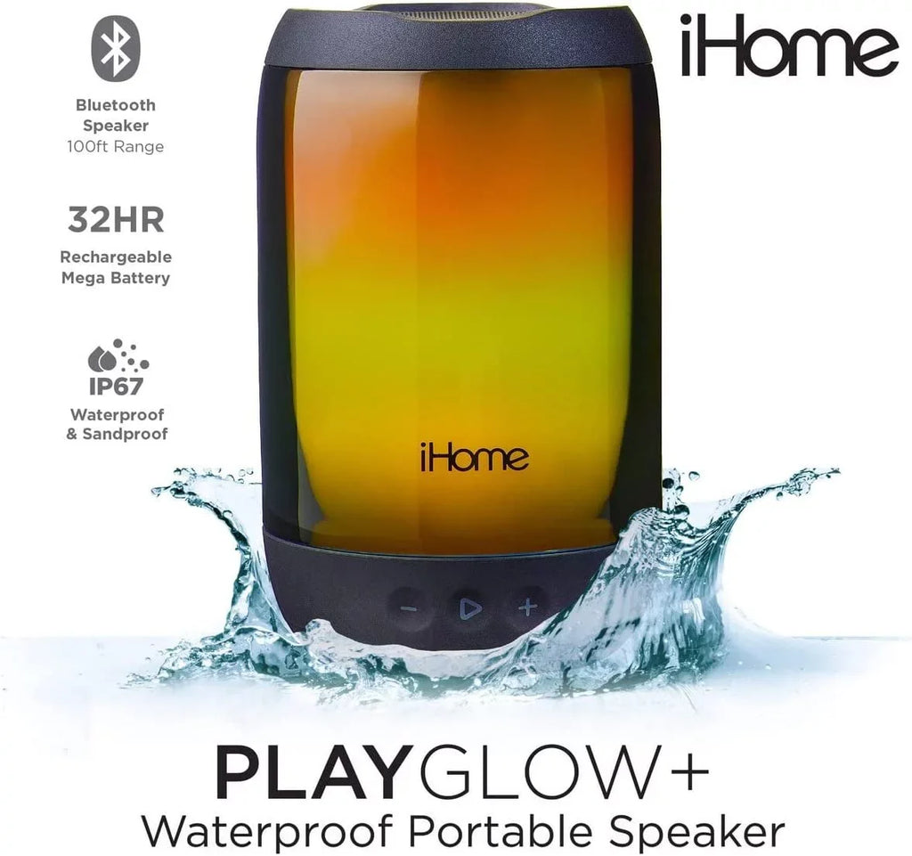 iHome Waterproof Bluetooth Speaker with Lights, Color-Changing Portable Speaker