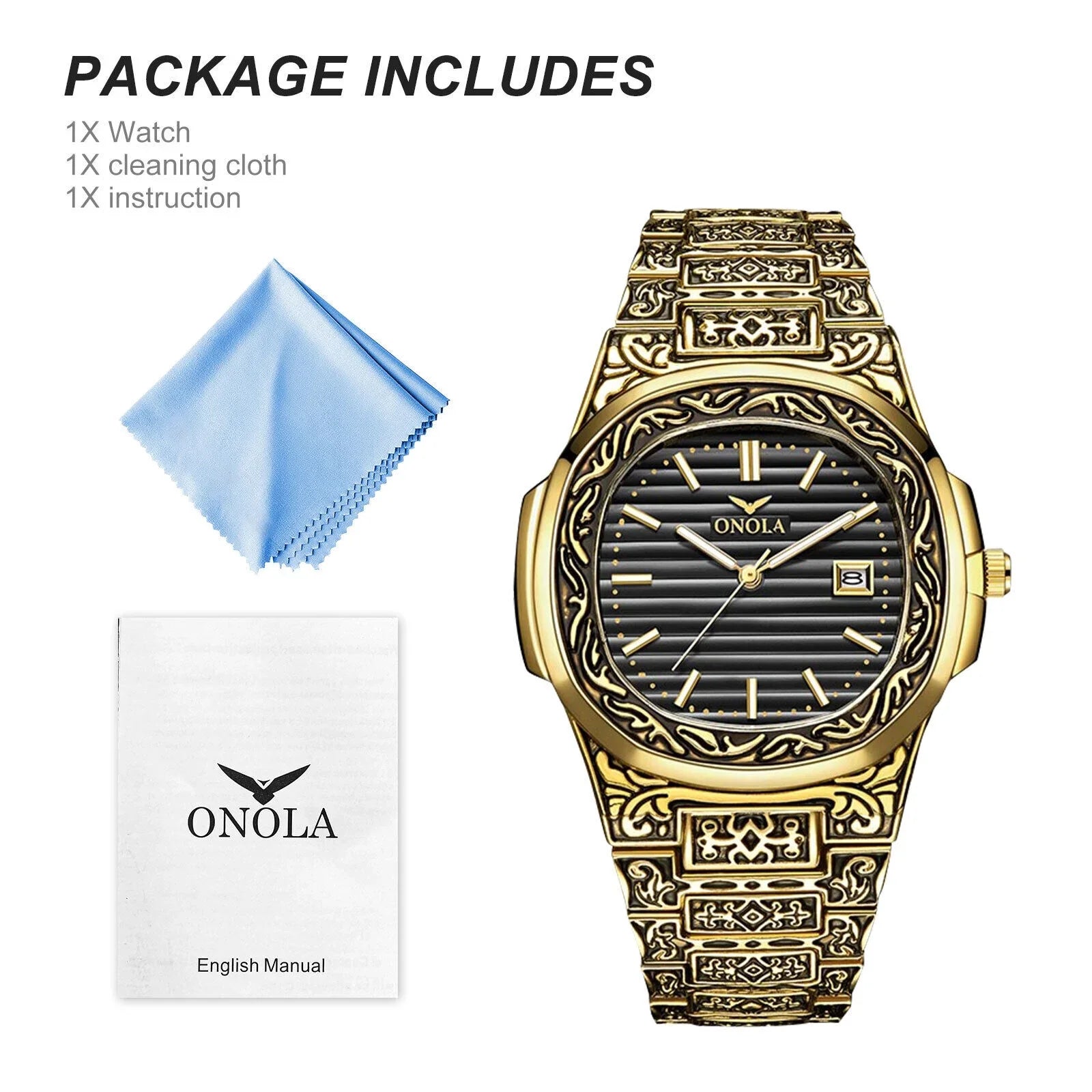Men's Watch Relojes De Hombre Retro Gold Quartz Stainless Steel Waterproof Wrist