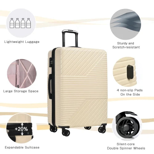 Zateety Hardshell Luggage Sets 3 Piece double spinner 8 wheels Suitcase with TSA Lock Mass 20''24''28''