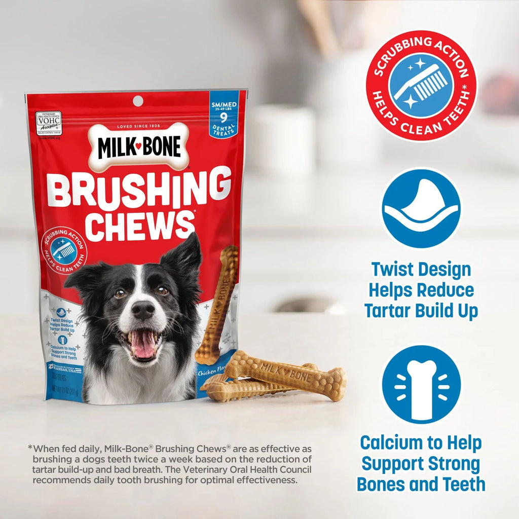 Milk-Bone Brushing Chews Daily Dental Dog Treats, Small/Medium, 19.6 Oz. Bag, 25 Bones Per Bag