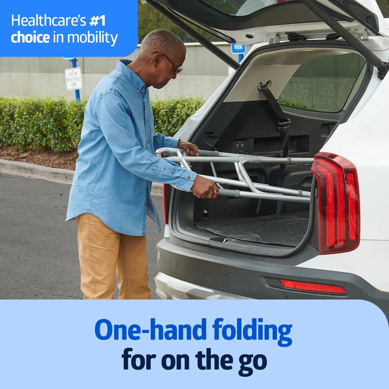 Medline Load Folding Walker with 5” Wheels, Aluminum Frame Supports up to 300 lbs.