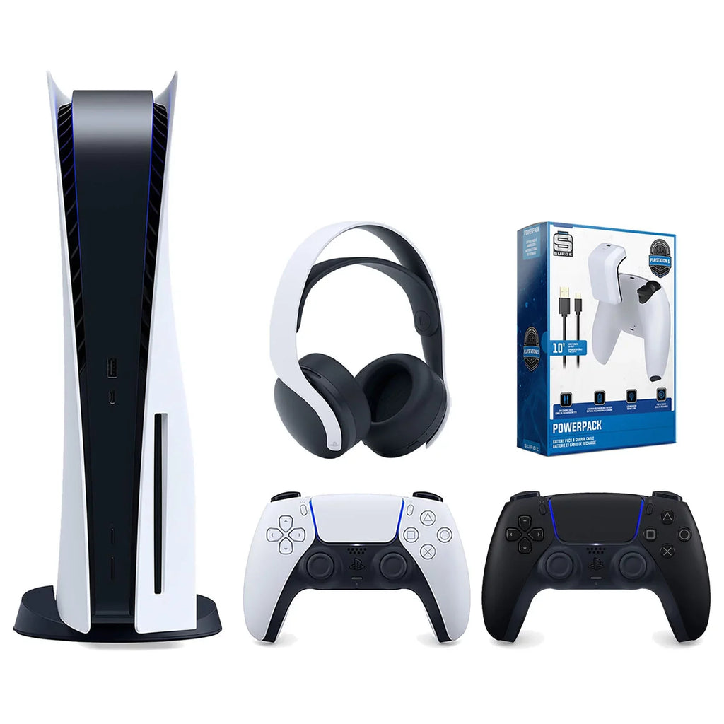 Playstation 5 Disc Version Console with Extra Jet Controller, White PULSE 3D Headset and Surge PowerPack Battery Pack & Charge Cable Bundle